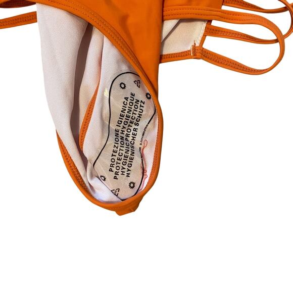 NWT Aqua Eve Small (4-6) orange one piece sexy cutout Deep plunge halter tie NEW - Picture 9 of 10